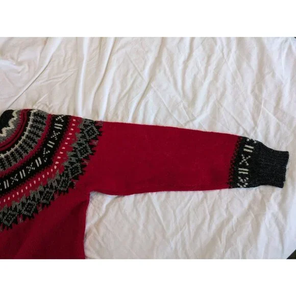 Vintage Woolrich Sweater Men's Sz XL Fair Isle Red & Gray Wool Pullover 80s, 90s